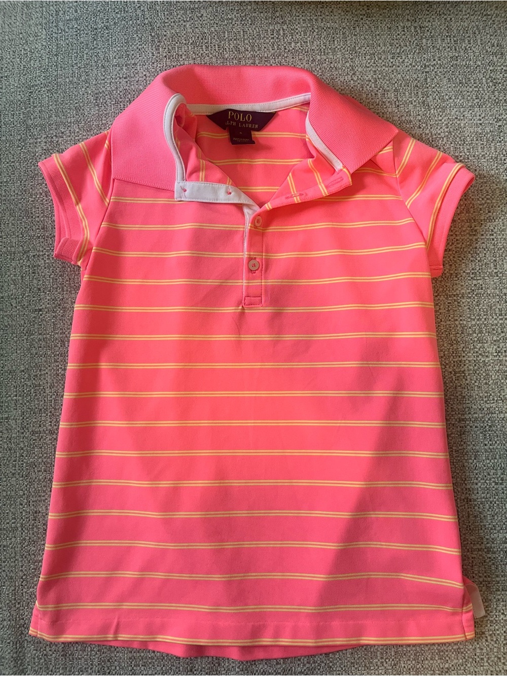 Polo by Ralph Lauren Girls' Neon Pink with Yellow Stripe Polo Size 6 Preppy